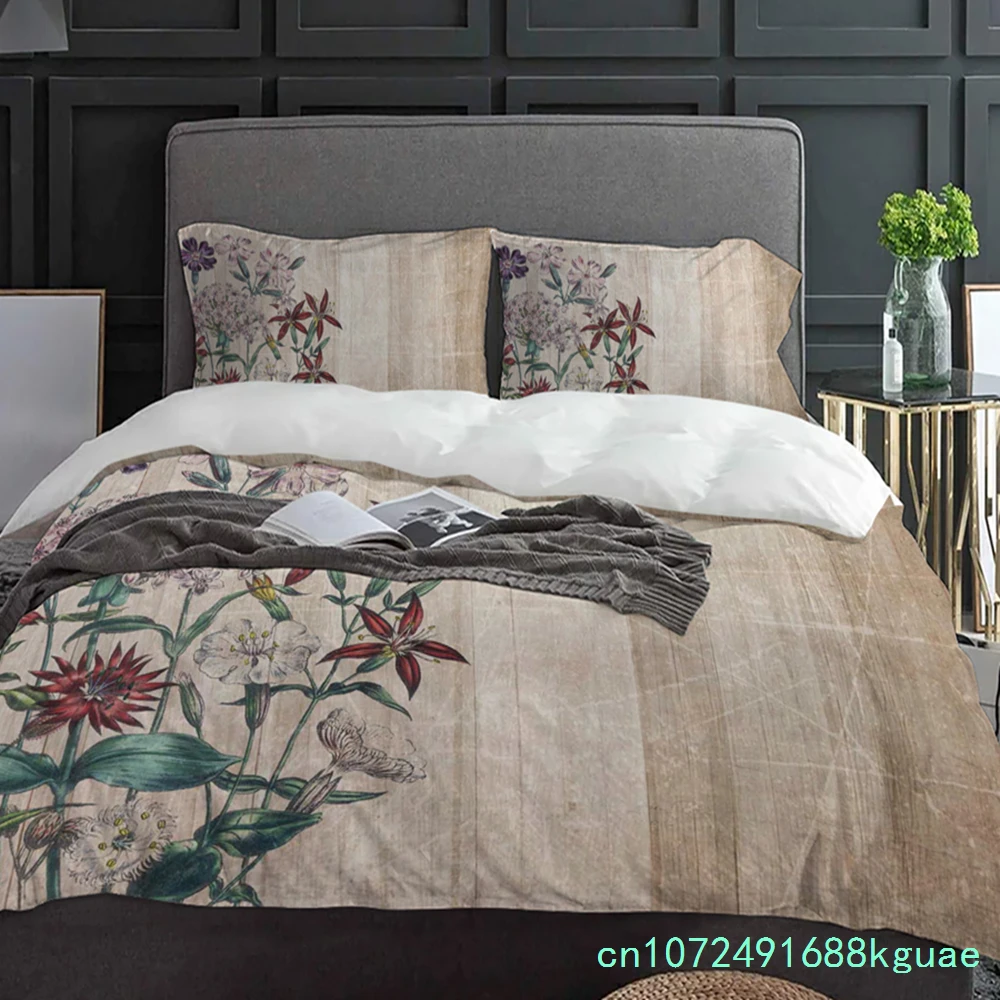 Retro Flower Wood Grain Duvet Cover With Pillow Case Custom Comforter 3pcs Bedding Set Quilt Cover Double Bed Home Textile