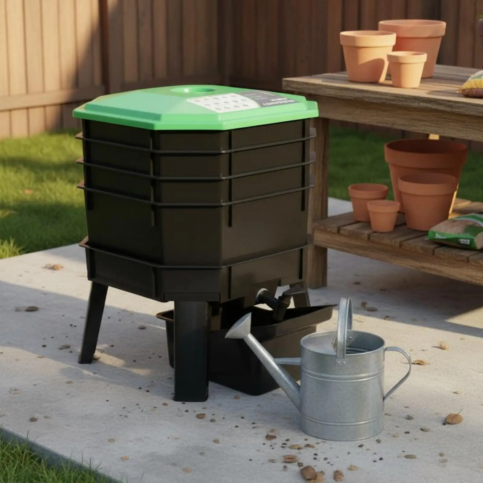 Easy-handle Plastic Composting Container Layered Worm Farm Bin Garden Compost Tray for Home Waste Reuse