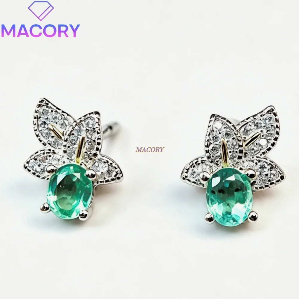 Emerald stud earrings S925 sterling silver delicate and elegant unique design versatile for everyday wear Valentine's Day gift