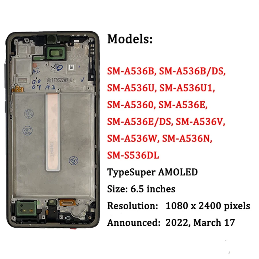 Super AMOLED For Samsung A53 5G Display A536 A536B LCD Display Touch Screen With frame Digitizer Assembly Repair Parts