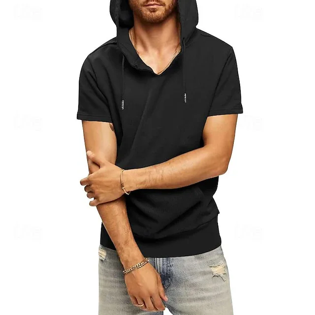 Men's Summer Casual Short Sleeve Commuter Simple Versatile Hooded Outdoor Sports Quick-Drying