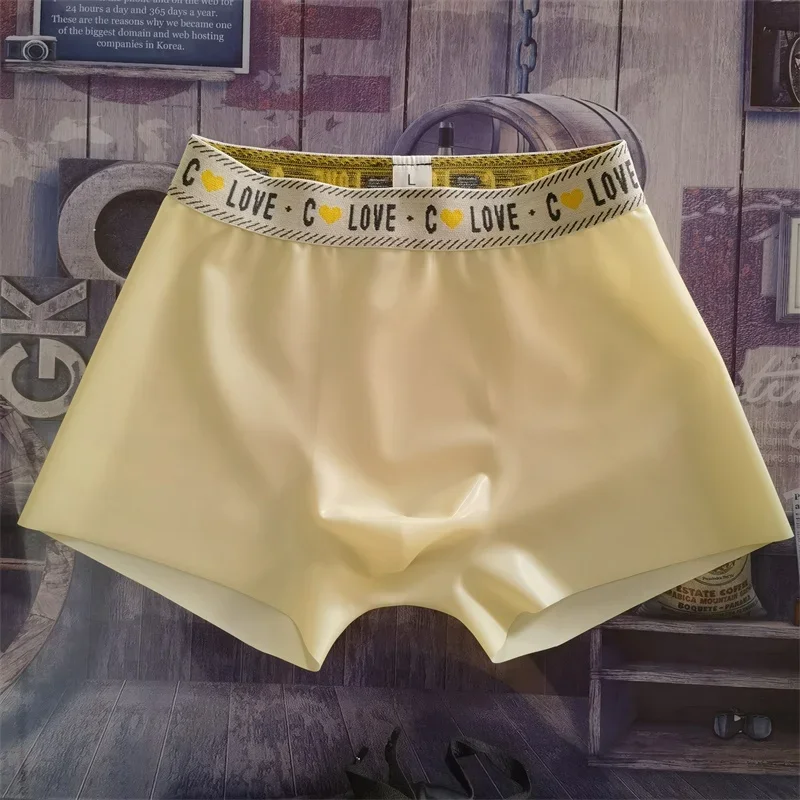 

Rubber Boxers Shiny Men's Sexy Underwear Latex Transparent Convex Pouch Shorts Male Gay Erotic Lingerie Tight Panties Nightwear