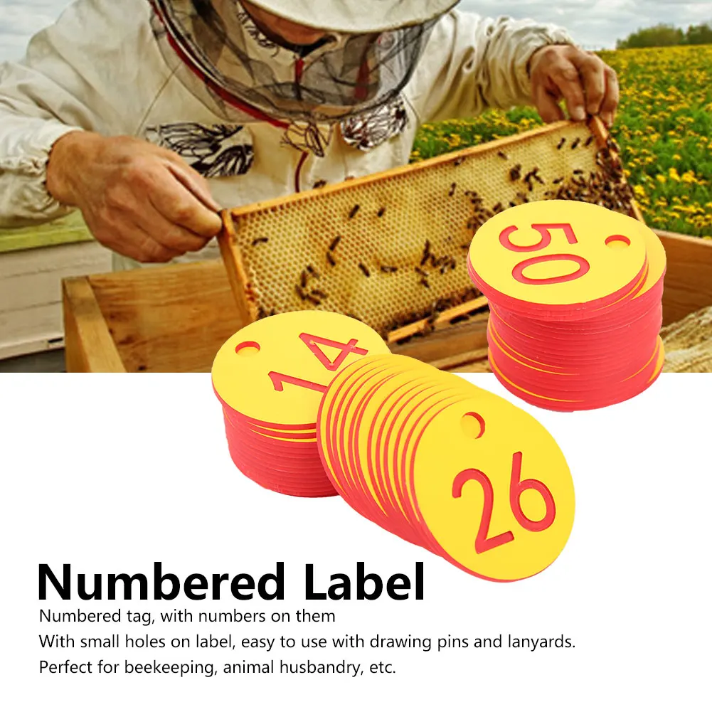 1-100 Beehive Tags ABS Round Numbered Sign Labels with Hole Livestock Accessory Beehive Mark Board Tag Beekeeping Supplies