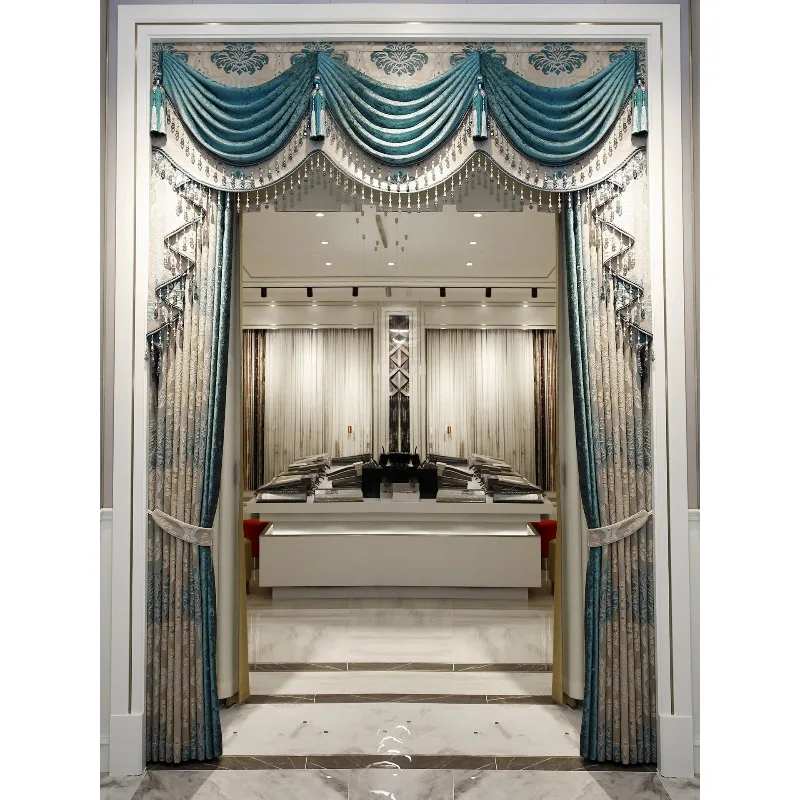 European curtains, living room, luxury atmosphere, simple European light luxury, luxury American villa, high-end finished produc