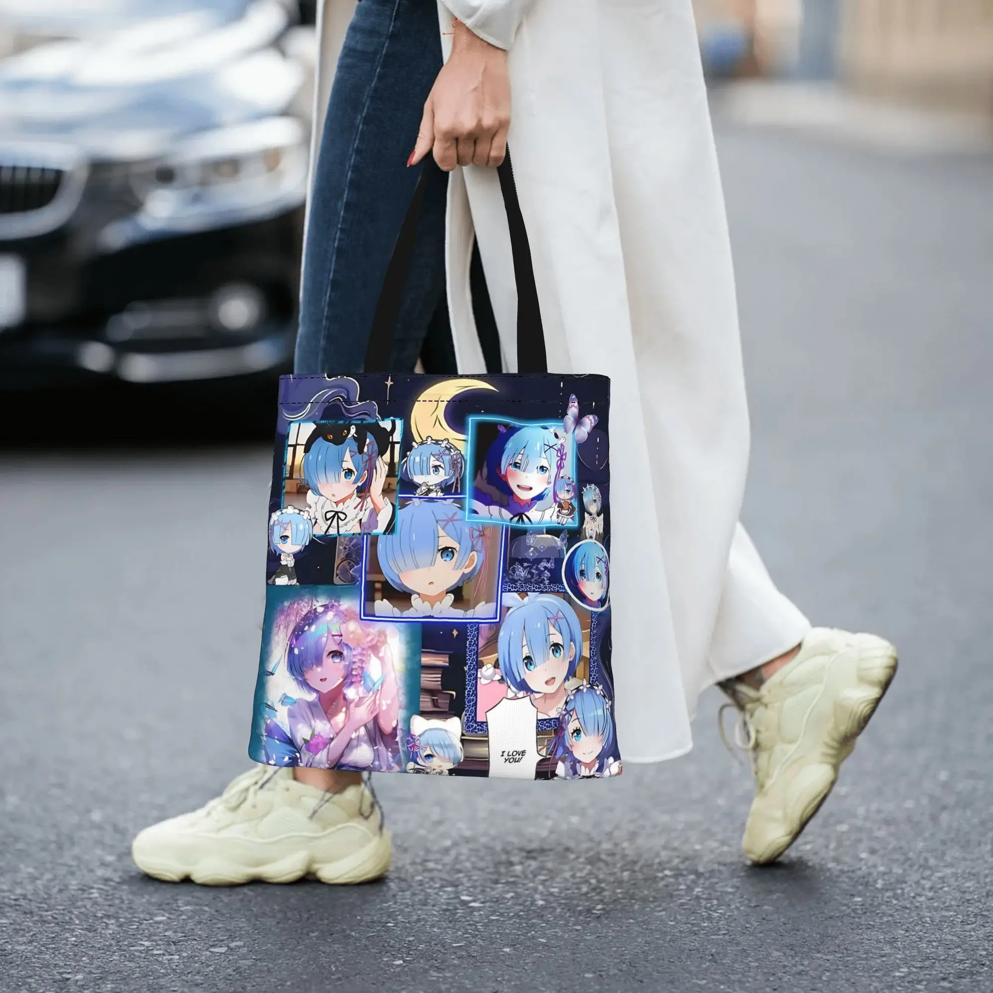 Customized Re ZERO Anime Rem Women's Bag Shopping Bag Reusable Double Sided Canvas Tote Bag Shoulder  Handbag Its bags