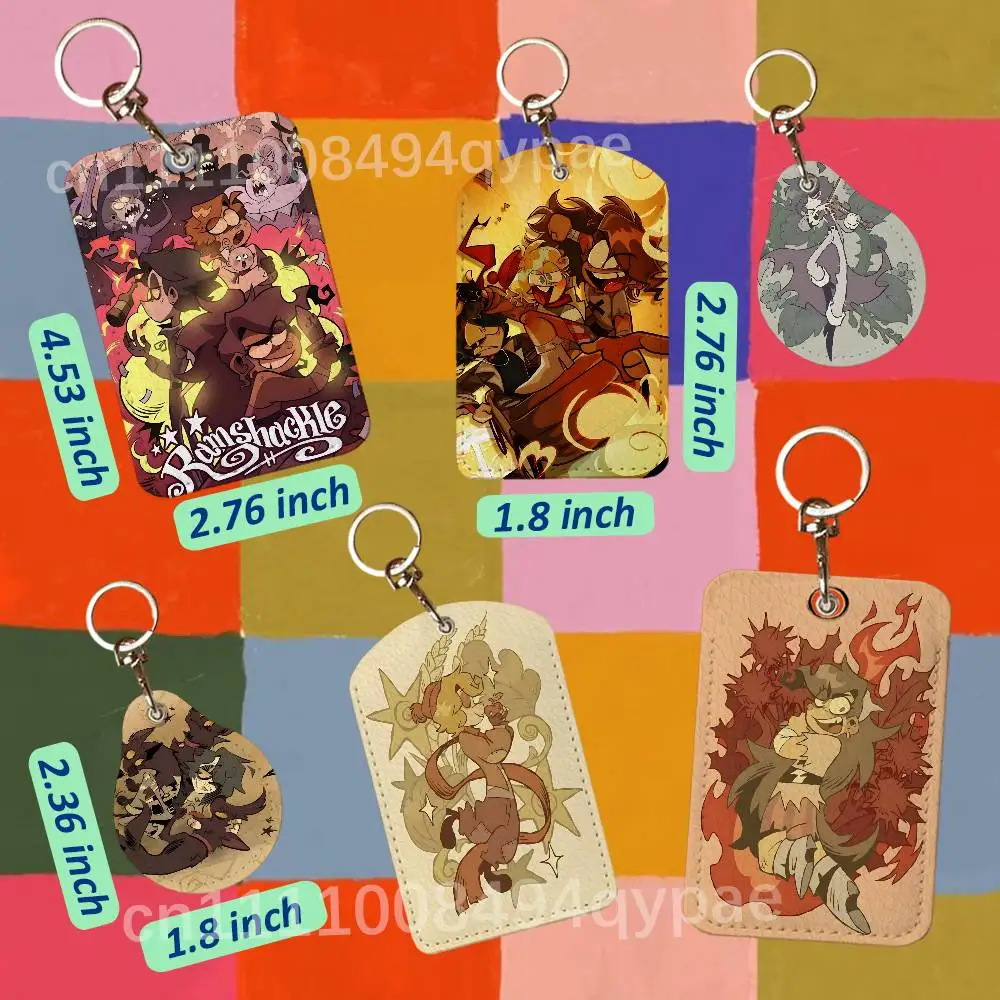 R-Ramshackle Stone Skipp Leather Access Card Case Anti-lost Card Holder Keychain Accessories Fingerprint-proof Key Tag Ring