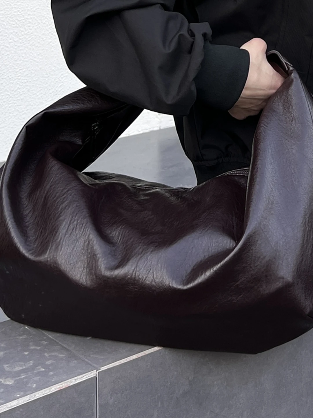NIN Retro PU Leather Tote Bag Unisex Large Capacity Underarm Single Shoulder Street Style Casual Dumpling Shape Handbag