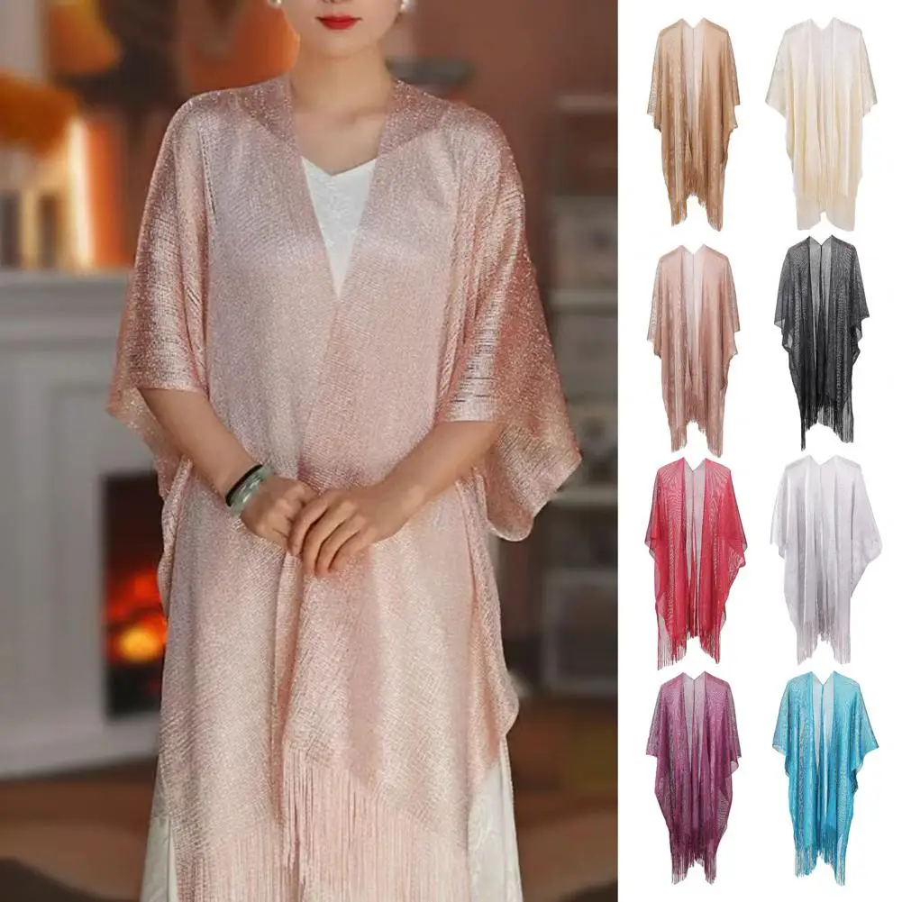 

Elegant Sun Protection Shawl Outdoor Activities Shawl Women's Sun Protection Cardigan with Tassel Hem Sun Protection Cardigan