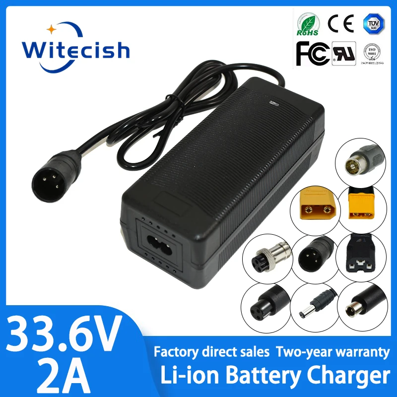

33.6V 2A Lithium Battery Charger For 28.8V 29.6V 8Series Battery pack with DC5.5×2.1 Connector Built-in cooling fan