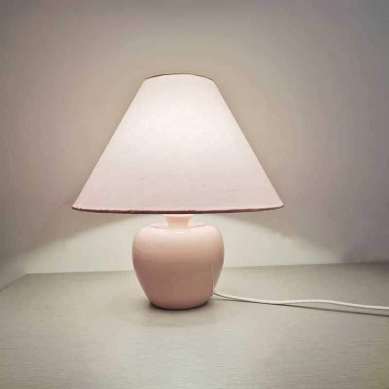 Home Decoration Retro Ceramic Lamp Table Light for Bedroom Bedside Indoor Lighting Pink Fabric Art Study Reading Desk Lamps