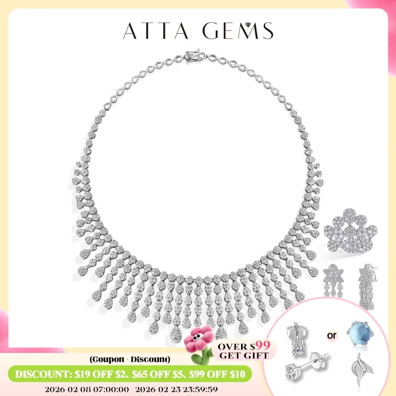 

ATTAGEMS Real Moissanite Jewelry Set for Women D VVS1 S925 Sterling Silver Luxury Ring Earrings Bracelet Necklace Wedding Gifts