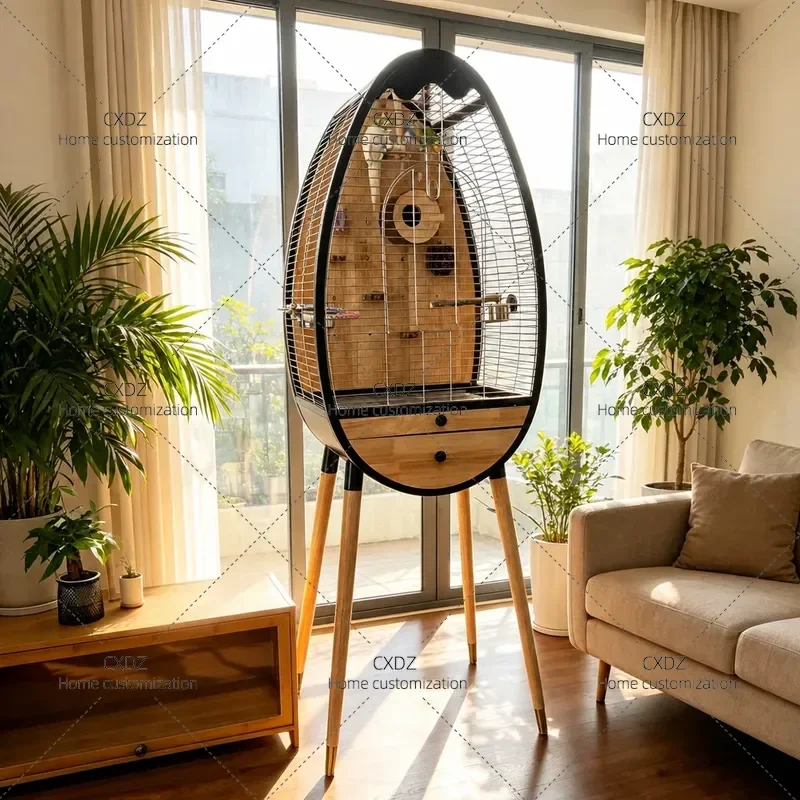Large Stainless Steel and Solid Wood Bird Cage for Parrots Monk Parakeets Sun Conures Villa Style Durable Spacious Pet