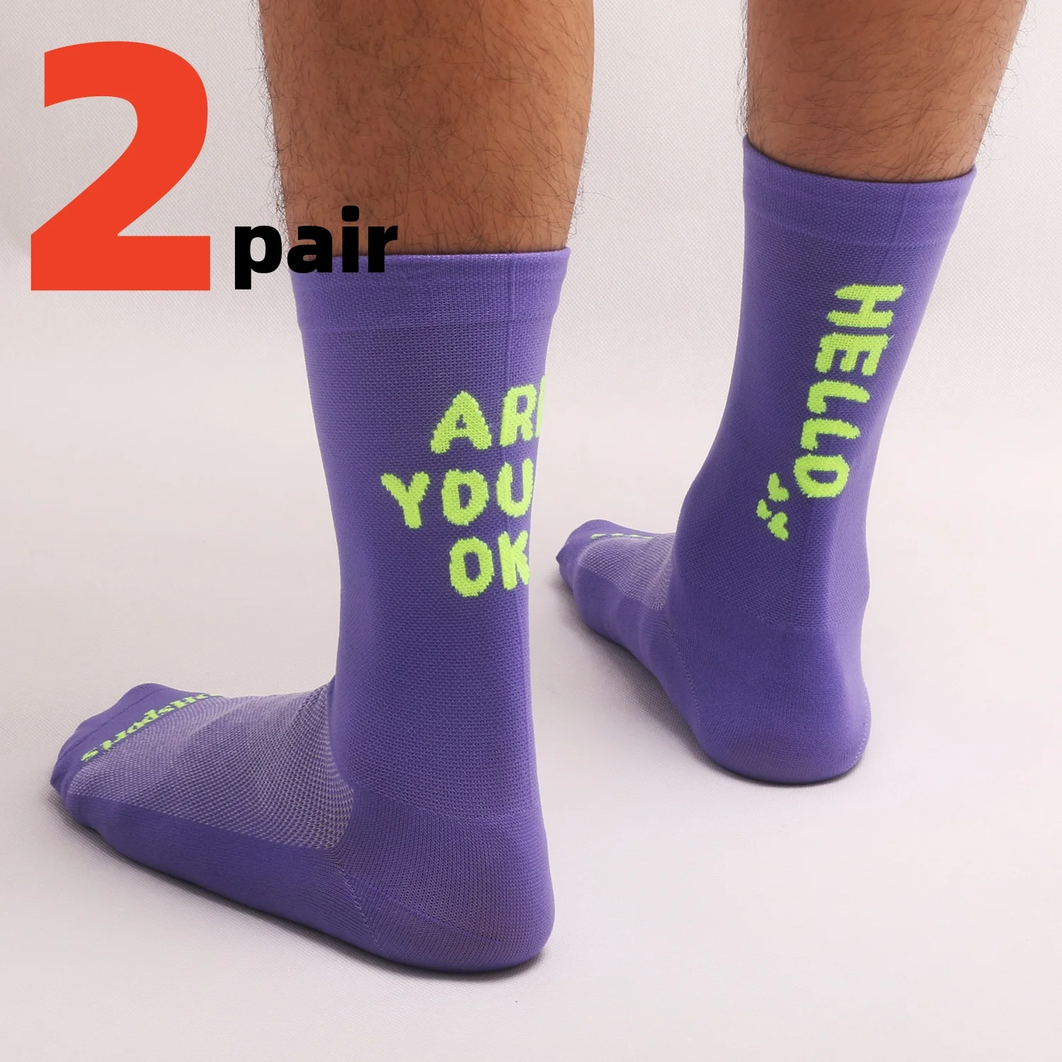 2 Pair Miosam Professional Bicycle Cycling Socks Soft Breathable Quick Dry Absorbent Elastic Unisex Sports Middle Tube Socks