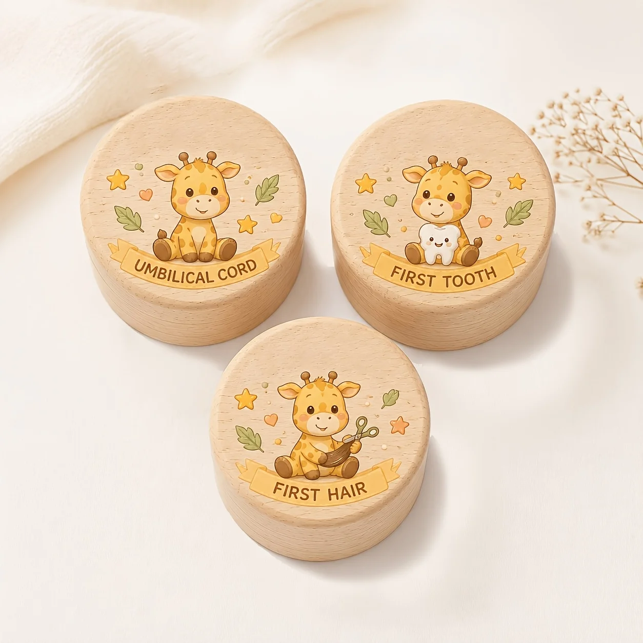 1PCS 2D Cartoon Giraffe PC Keepsake Box Flip-Top Lid Secure Organizer for Baby Tooth Hair Storage Birthday Christmas Gift