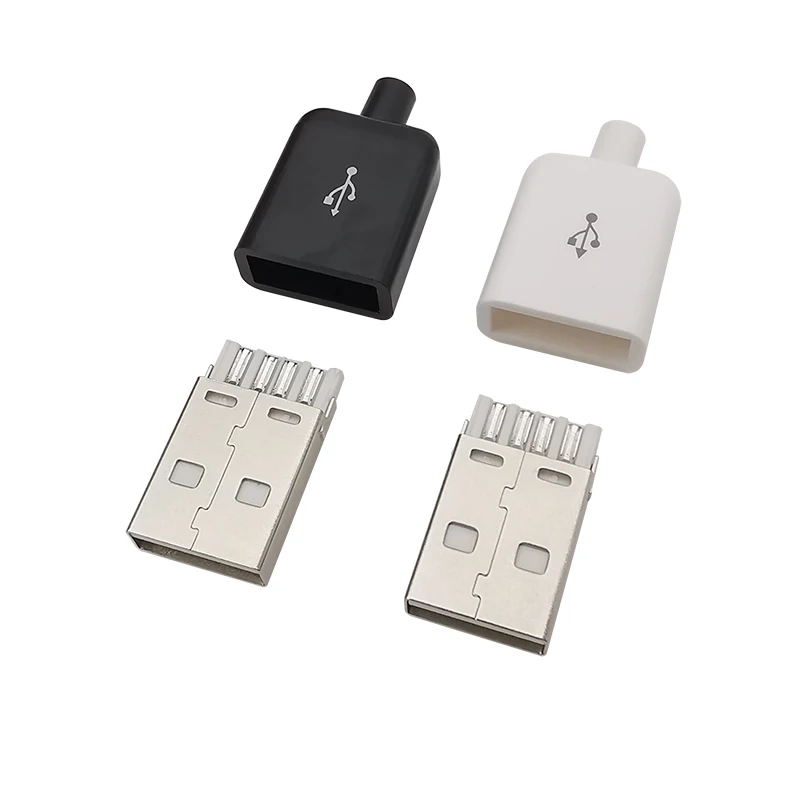 5Pcs USB Type A Male Plug Connector For Soldering DIY Data Charging Port Repair USB 2.0 Plugs Assembly Adapter White/Black Shell