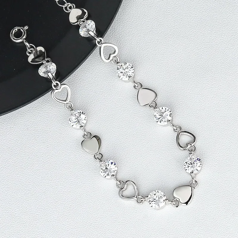 New 925 Sterling Silver Y2K Heart Zircon Bracelet for Women Korean Fashion Sweet Cool Hollow Heart Bracelets Party Jewelry Gifts