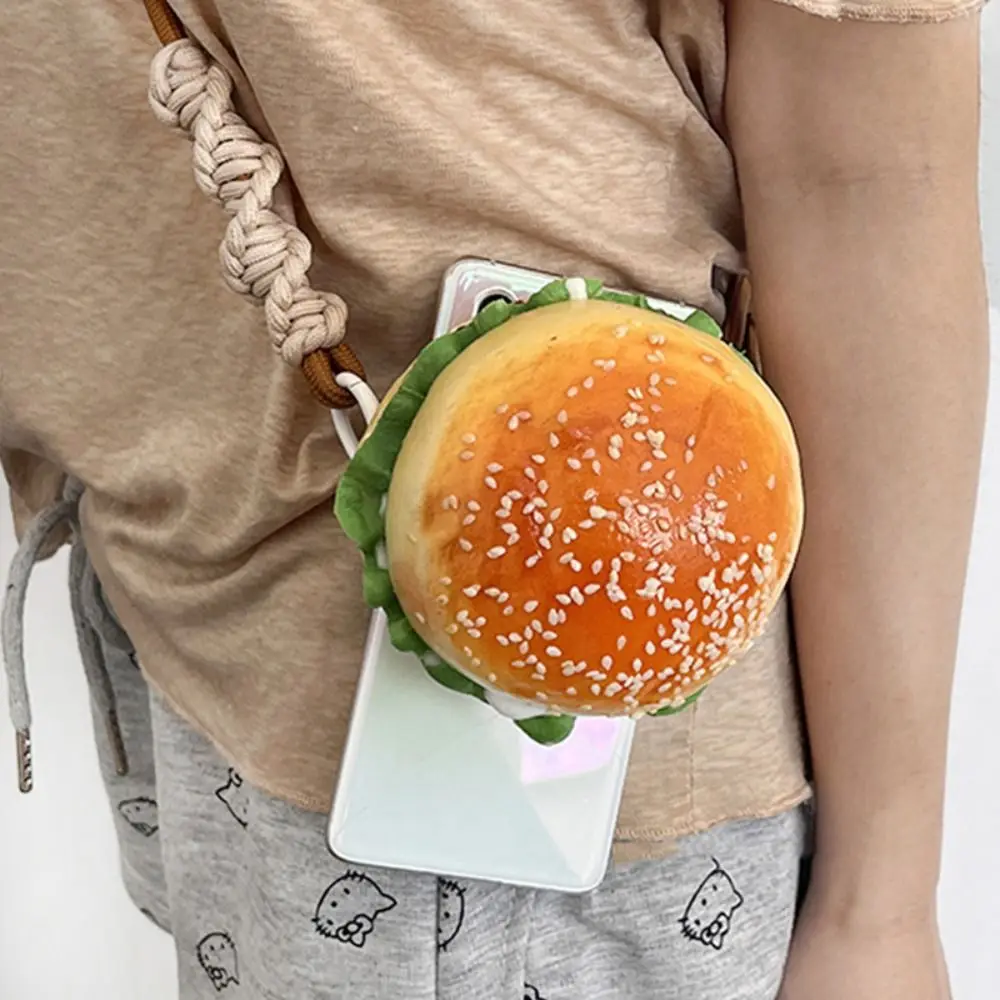 Simulated Hamburger Bread Cheese Phone Case Back Clip Crossbody Hanging Rope Can Carry Cute Phone Accessories Phone Chain