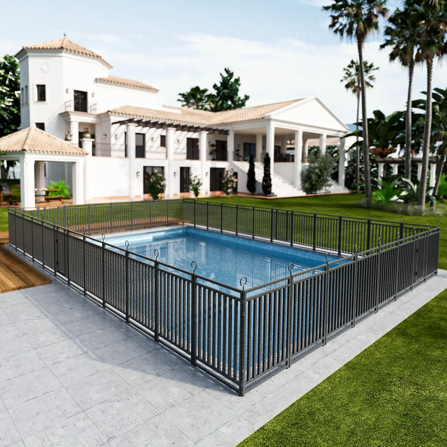 32in H x 92ft L Black-Silver Removable Pool Safety Fence, Customized