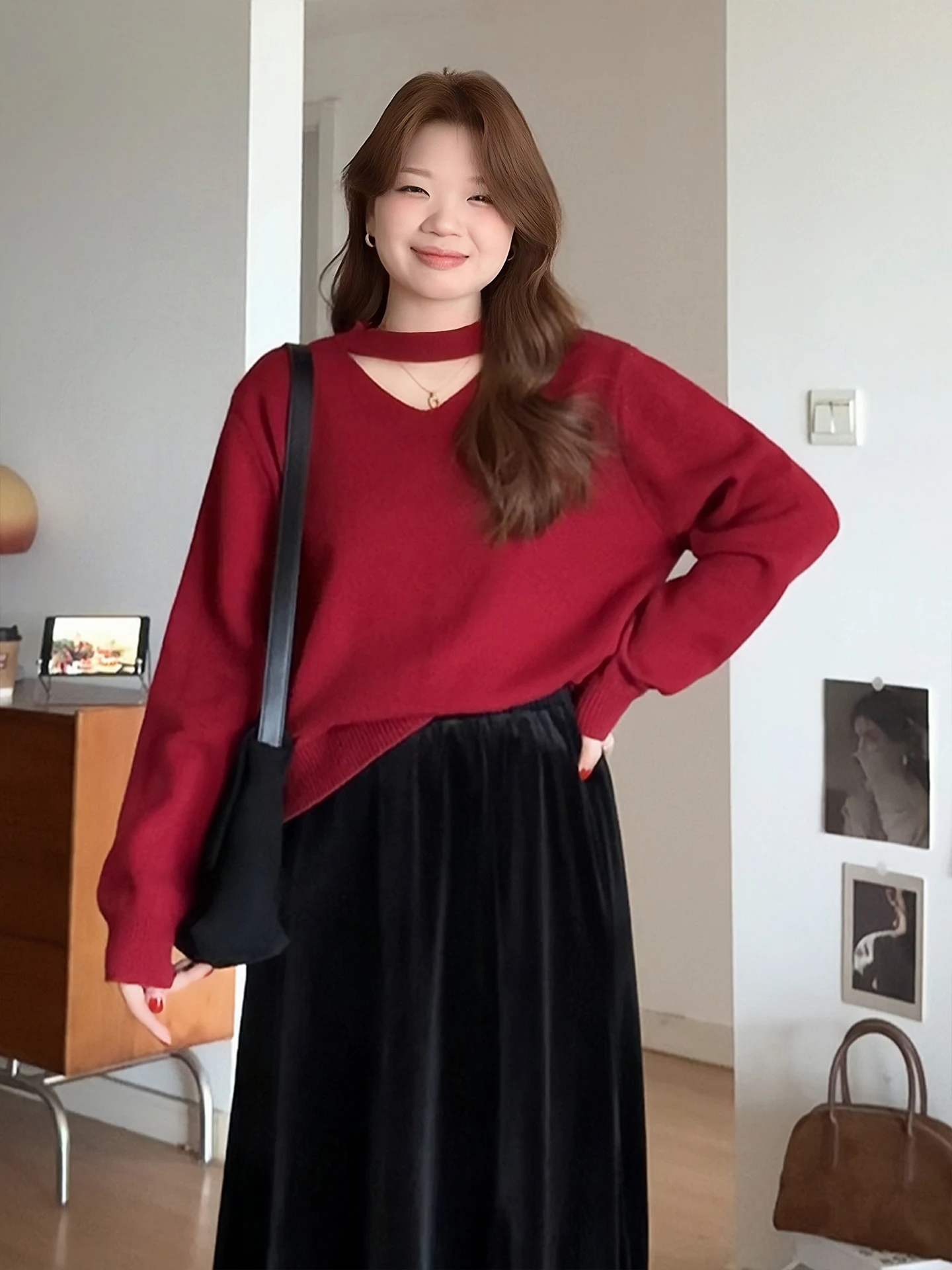 

plus Size V-Ne Knitwear Ne Hanging Sweater Autumn Winter New Year Aosphere Feeling Fatter s Luxury Loose Fit Long Sl...