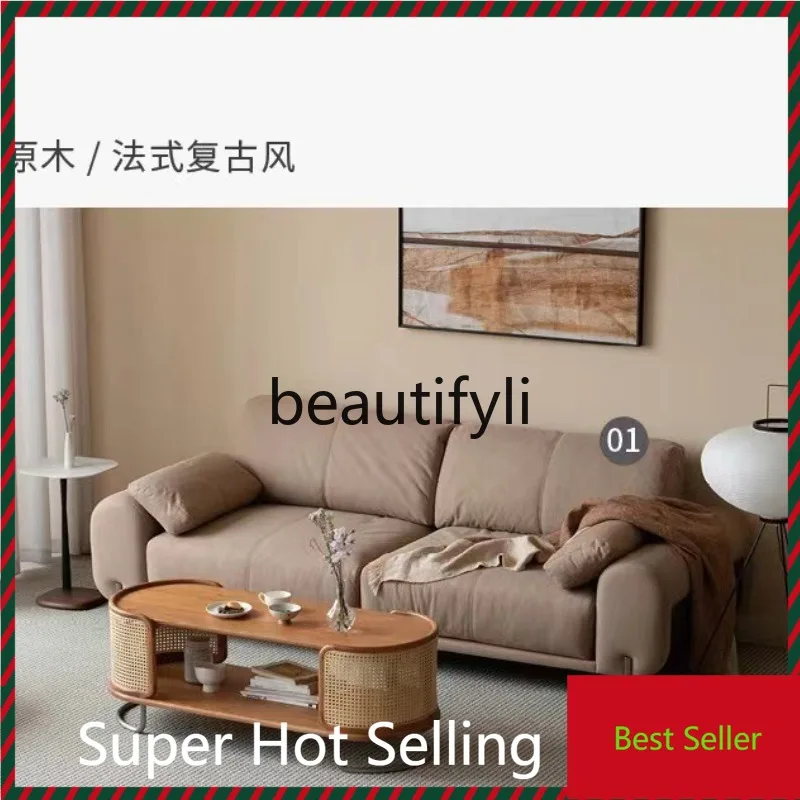 

European and American Style Solid Wood Vintage Round Coffee Table Simple European Style Small Apartment Home Living Room G1218