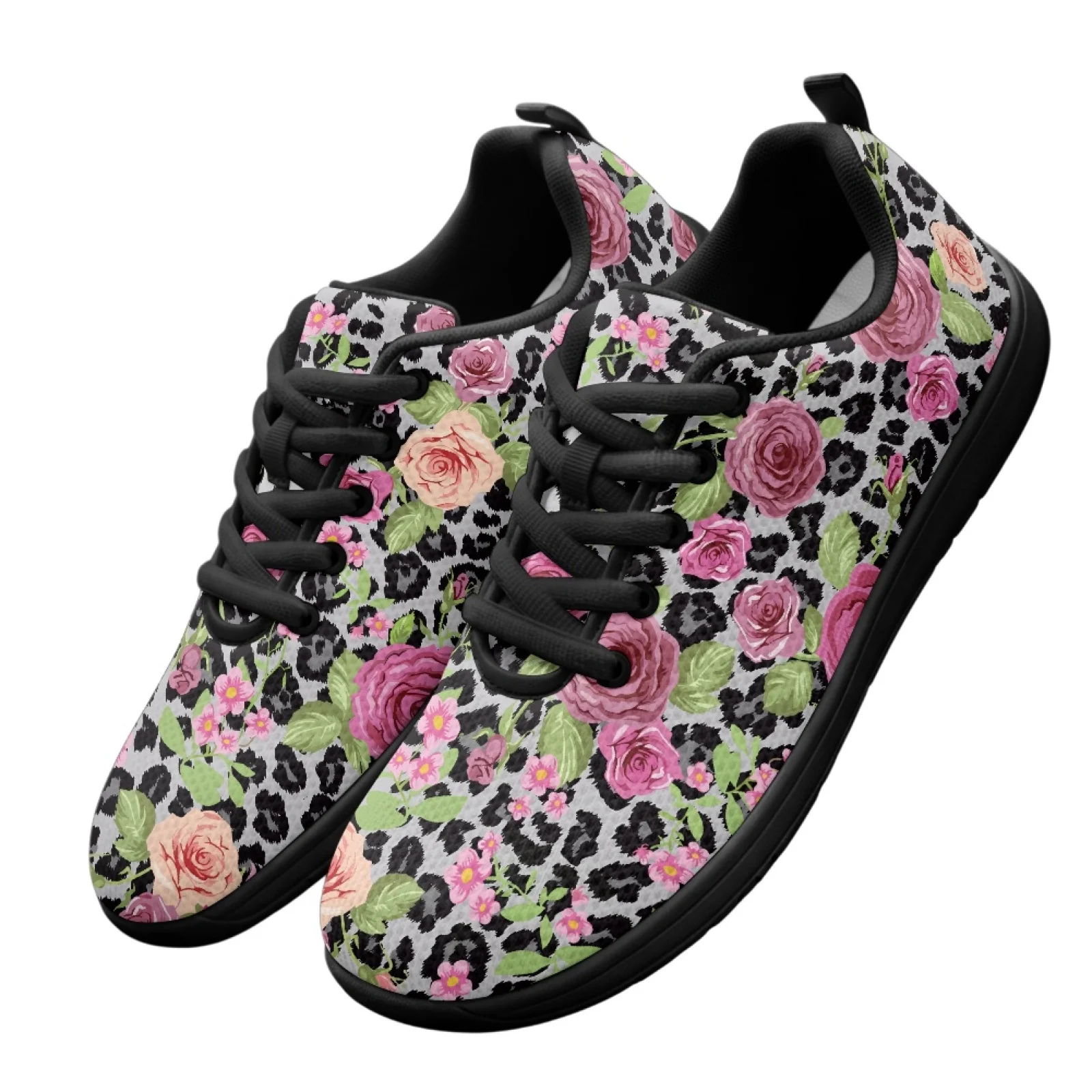 PENSTROLL Leopard Floral Print Mens Hiking Sneakers Mesh & EVA Walking Shoes Breathable Running Sneakers for Adult