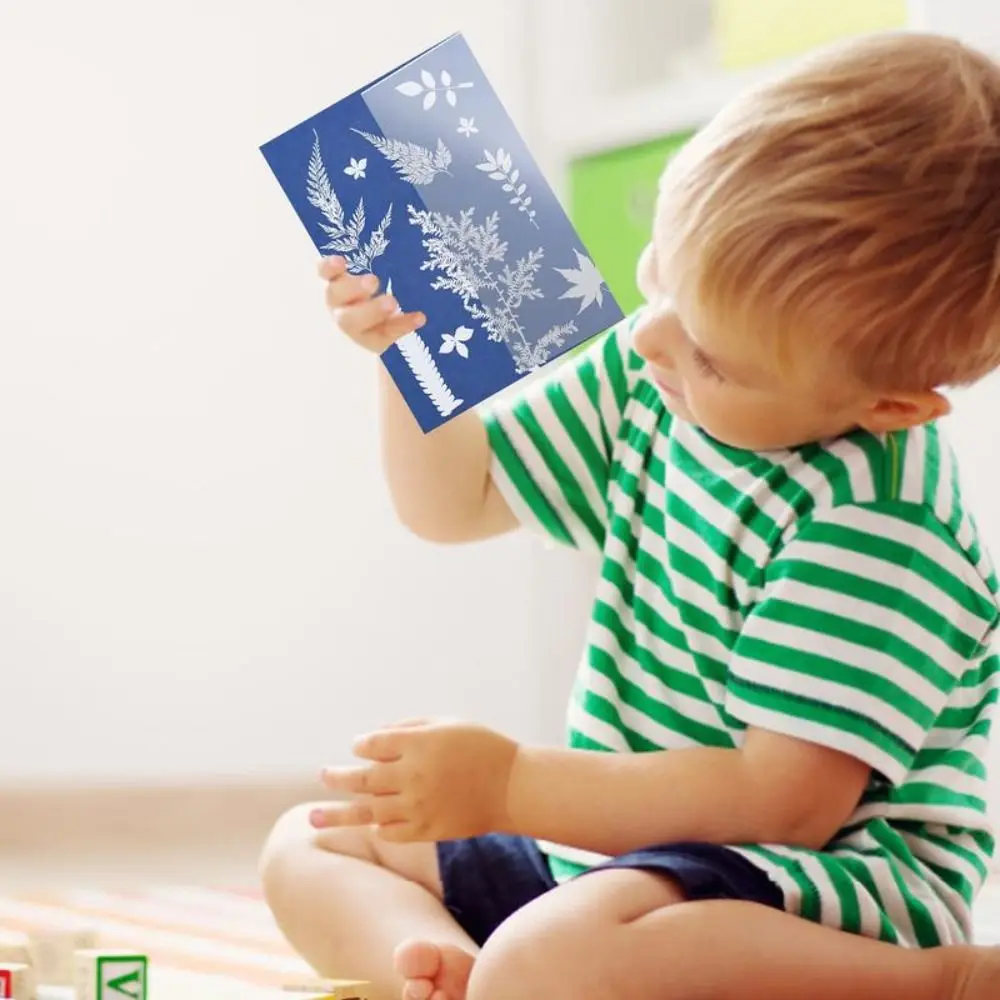 24 pçs fibra natural cianoótipo papel silhueta pintura impressa papel de desenho solar fácil desenho natureza impressão papel