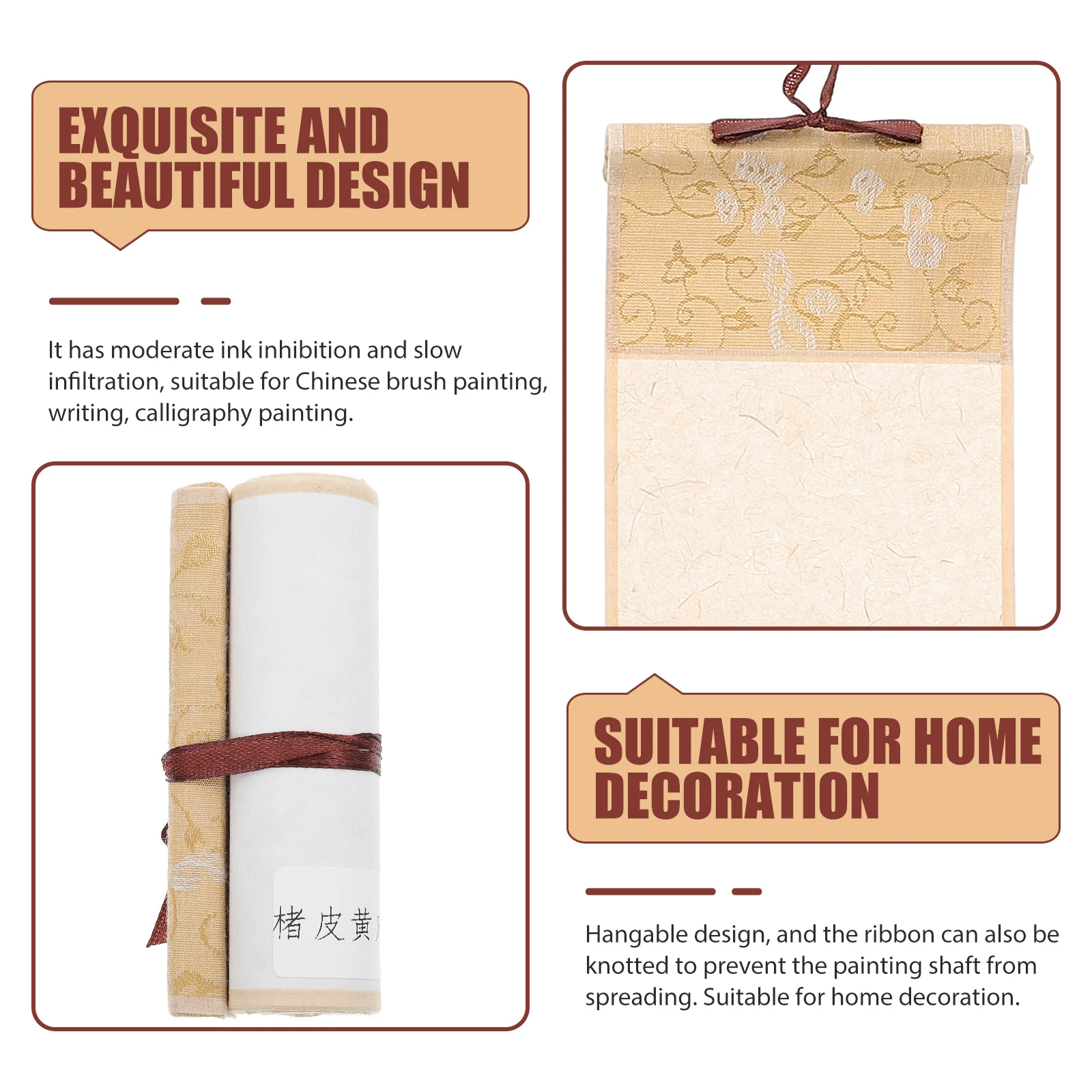 

Chinese Calligraphy Scroll Paper with Vintage Style Blank Hanging Scroll for Brush Writing and Watercolor Art Home Office Decor