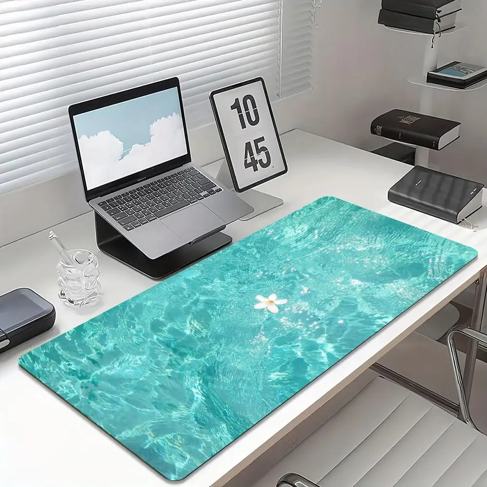 Turquoise Water Surface Plumeria Large Gaming Mouse Pad Non Slip Rubber Desk Mat for PC Laptop Office Home Gaming Workstation