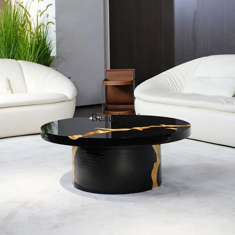 13Modern retro black gilt paint coffee table living room light luxury Italian tea table