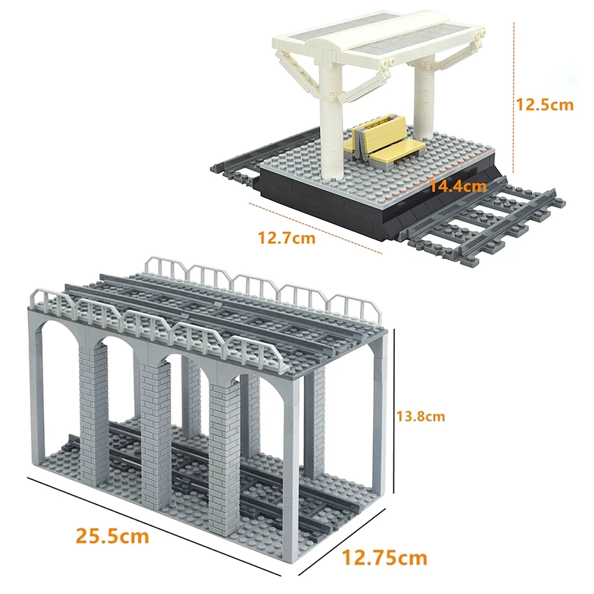 محطة القطار جسر الطوب علامات أضواء الإشارة نموذج مدينة قطار المسارات تريين المسار القضبان مستقيم منحني السكك الحديدية اللبنات