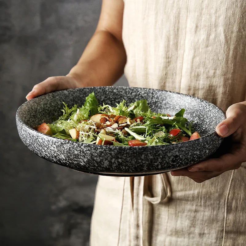 Japanese minimalist tableware ceramic dishes creative salad dishes deep disc household dishes online celebrity plate.