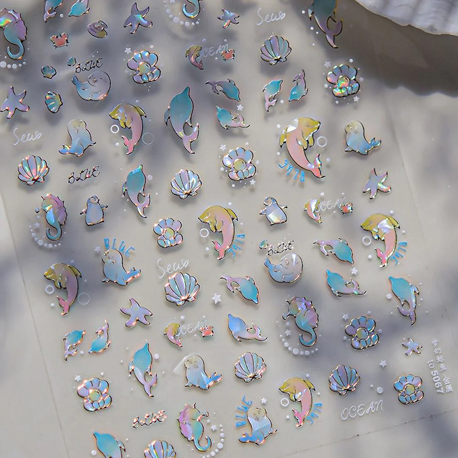 Sonho concha vieira estrela do mar concha coral água-viva cavalo marinho rosa vermelho bowknots 5d etiqueta da arte do prego auto adesivo manicure decalque