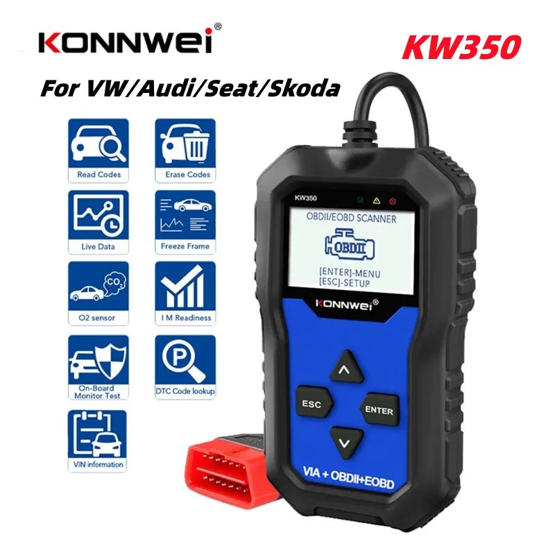 

KONNWEI KW350 Для VW Для AUDI Для Seat OBD2 Сканер кода Автомобильный VAG с ABS подушкой безопасности Сброс масла Сервисный свет EPB Диагностический инструмент