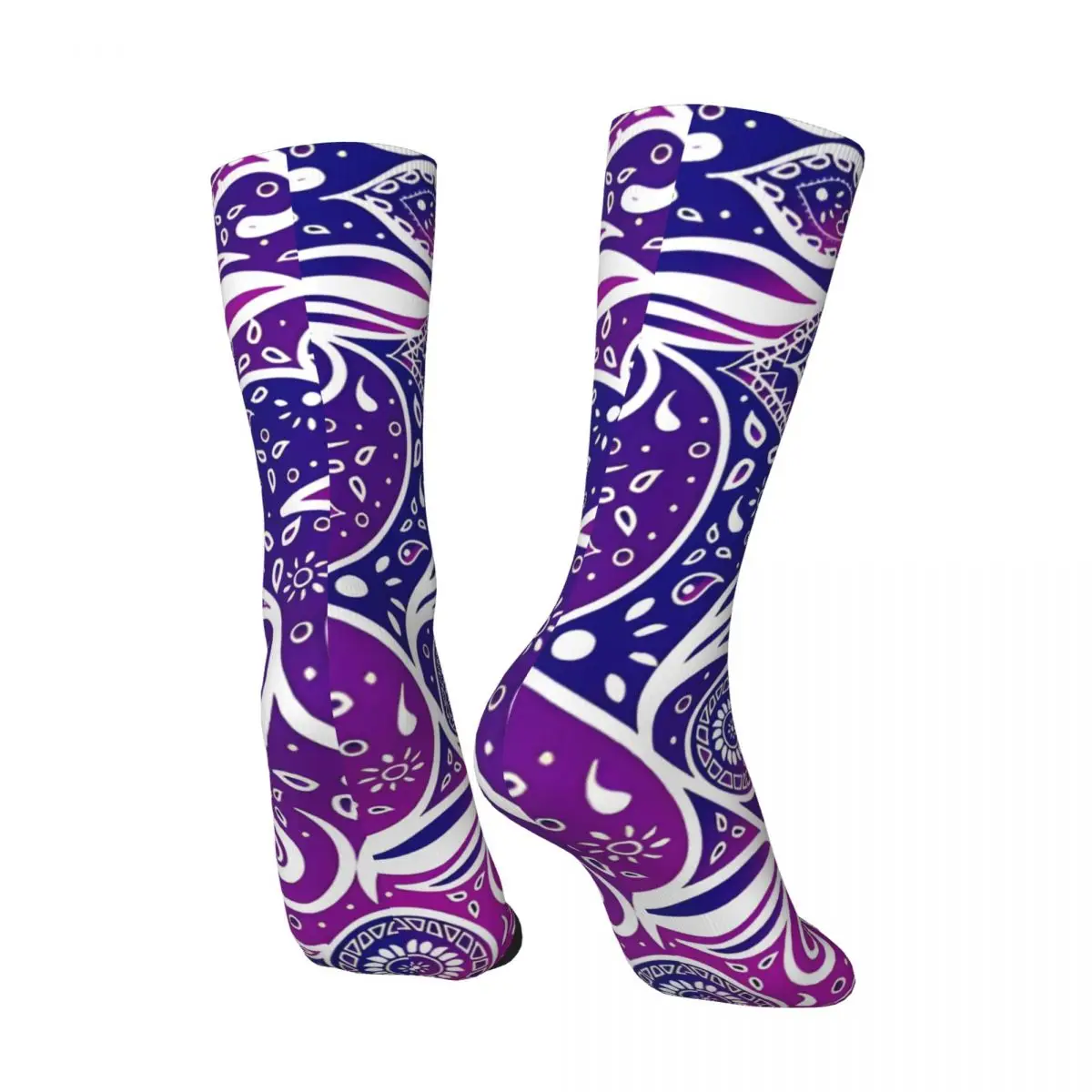 Paisley Bohemian Breeze Art-White And Shades Of Purple And Blue Metal Print Men's Socks Vintage Harajuku Street Style Crew Sock