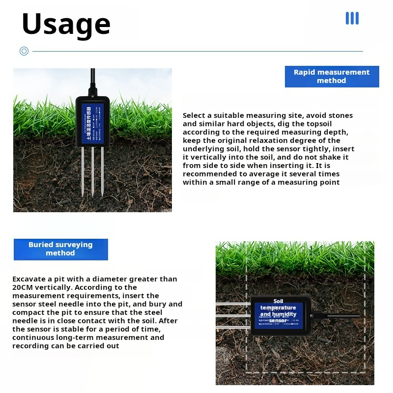 Soil Moisture Temperature Humidity RS485 Modbus Soil Sensor 7 in 1 Measure Soil Moisture Temperature Humidity EC PH NPK