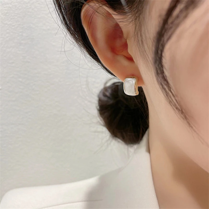 Trend Chic Enamel C-shaped Women's Stud Earrings Red Green Pink Color Small Earrings for Girls Aretes De Mujer In - detail 8