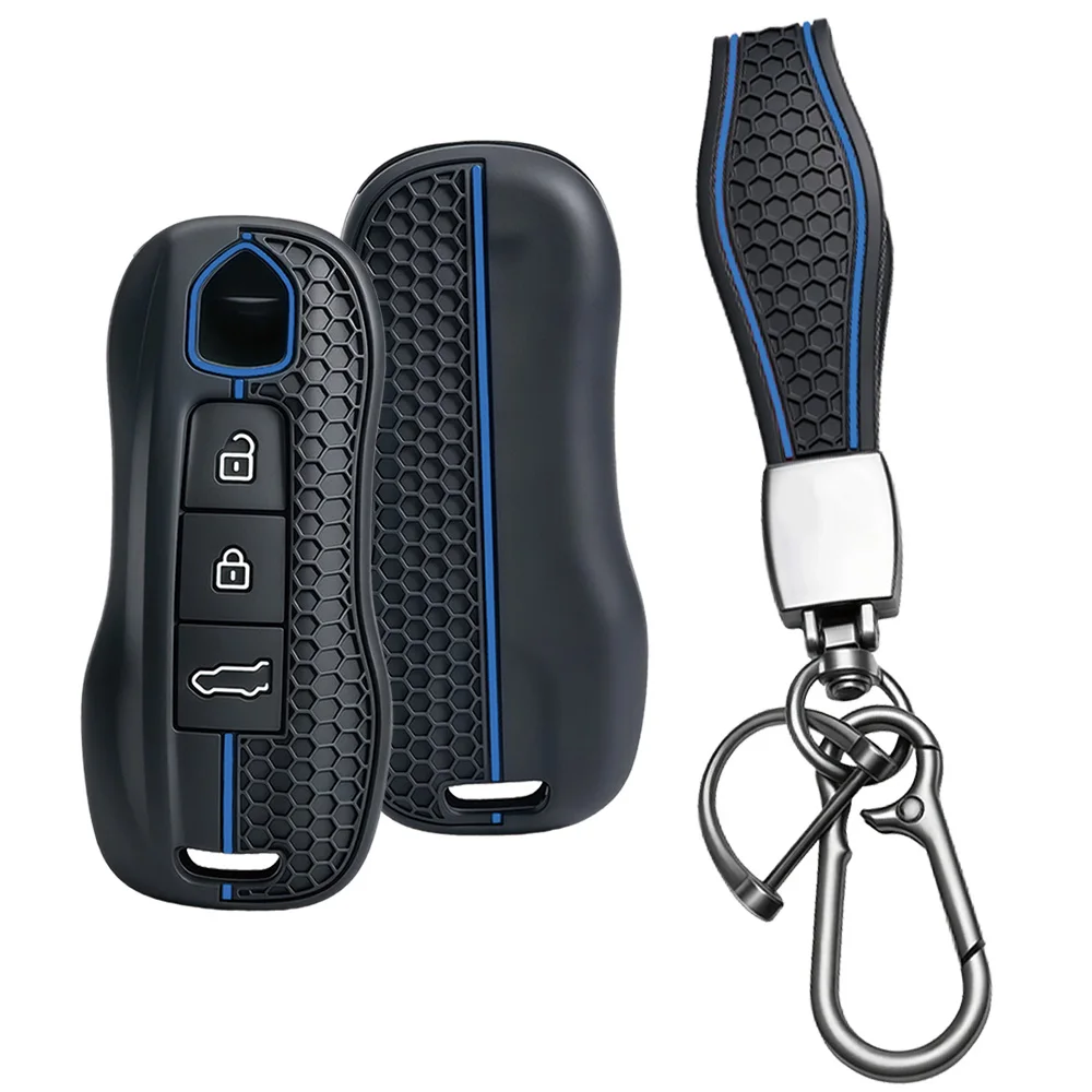 For Porsche 911 Cayenne Panamera Macan Taycan 718 Boxster Cayman Soft Touch Key Protector With Wrist Strap And Carabiner