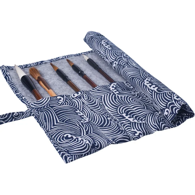 Brush Pencil Bags Chinese Aquarelle Calligraphy Brush Rolling Watercolor Brush Canvas Simple Portable Embroidery Pencil Case