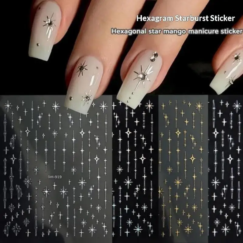 /Kuz/5Pcs Shiny Metallic Starburst Nail Art Stickers Eight-Pointed Stars For Home DIY And Salon Manicure Decoration