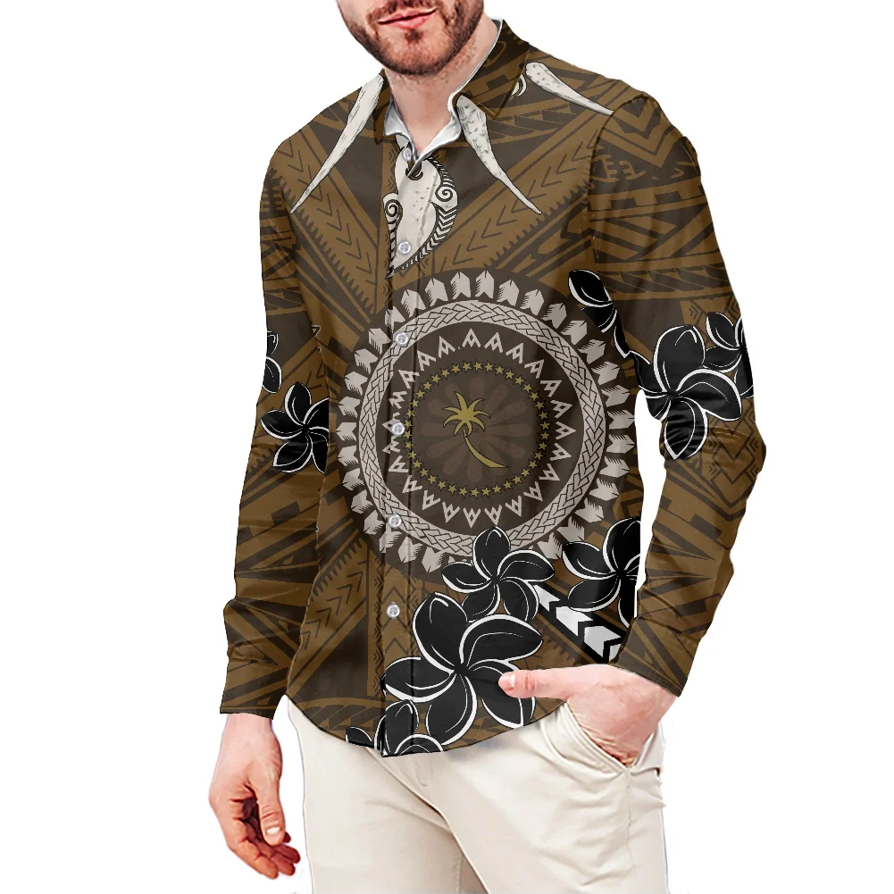 Polyester Plus Size Men's Shirt Chuuk Graphic Printing Shirt Spring Long Sleeves Lapel Clothing Suitable For Business Meetings