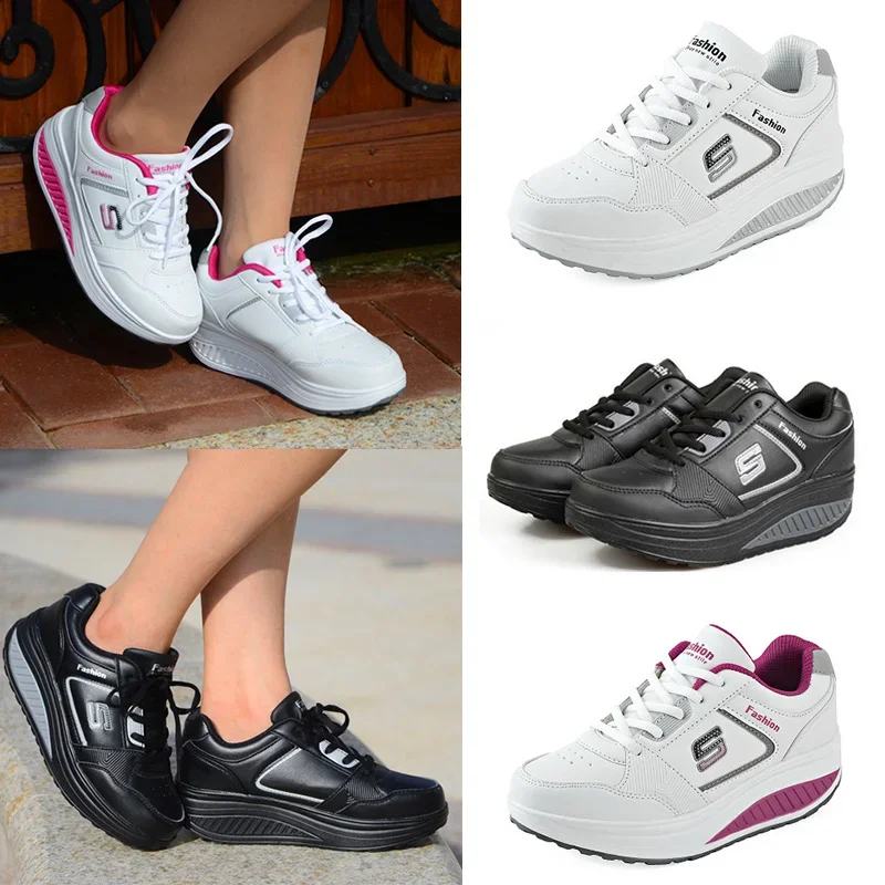 Women Breathable Toning Shoes Platform Wedge Fitness Slimming Shoes Laides Girl Thick Bottom Swing Sneakers Jogging Footwear