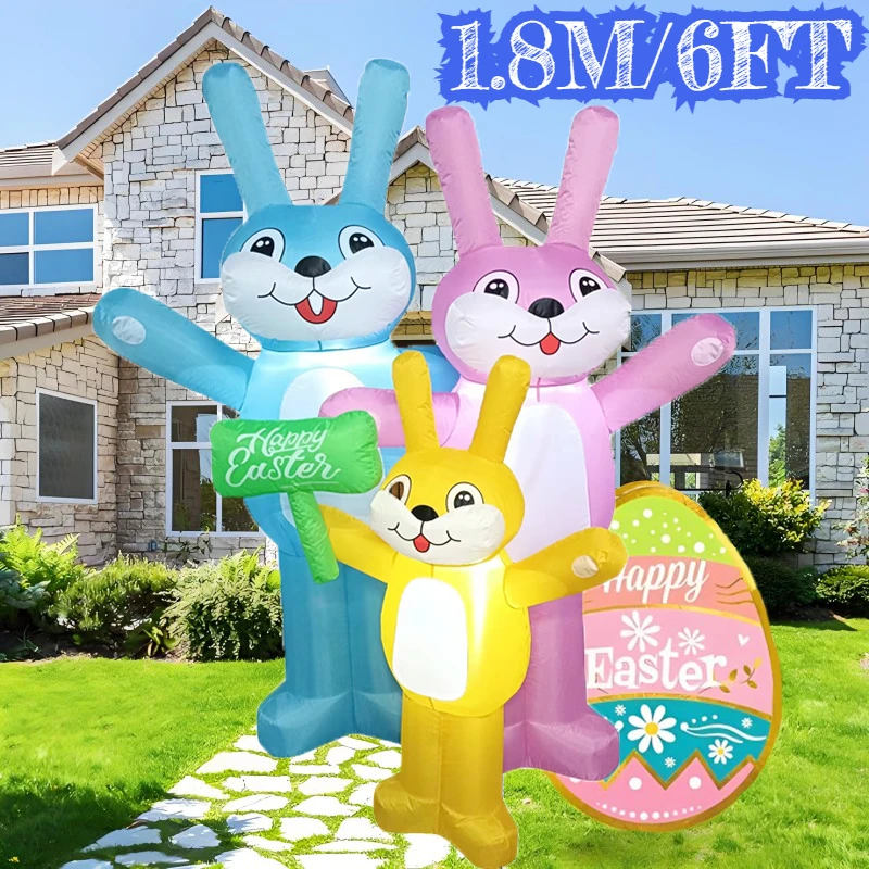 

1.8M/6FT Happy Easter Inflatable Toys Rabbit Family Bunny Decorations Built-in LED Lights Model Outdoor Decor Garden Ornaments