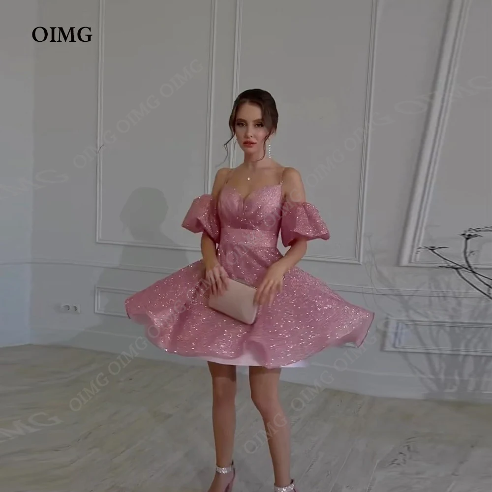 OIMG-Robe de Soirée Courte Rose à Paillettes pour Femme, Tenue Élégante pour Occasions Spéciales, Quelle que soit la Réception Formelle