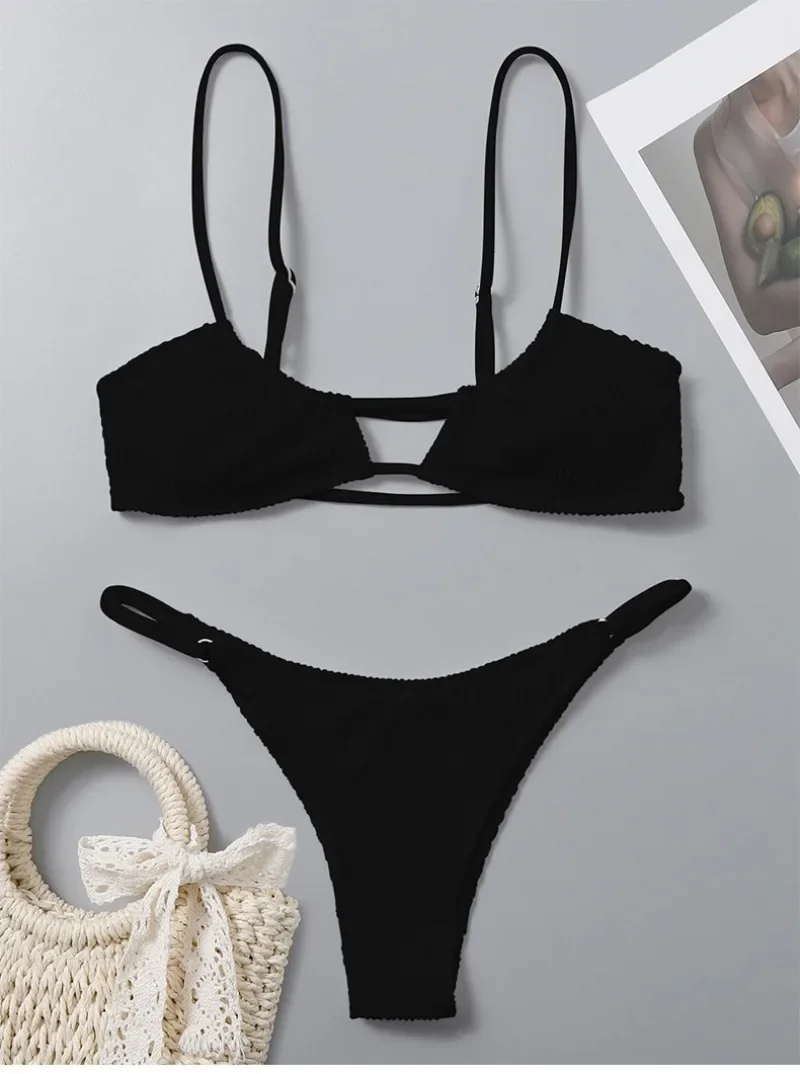 sexy ribbed bandeau mircro mini bikini sets two pieces 2024 women thong swimsuit female bathing suit swimwear biquini