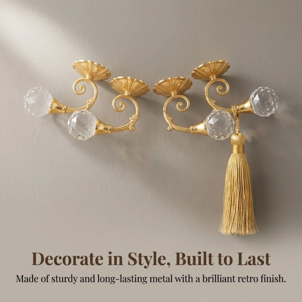 

2 PCS Aluminum Crystal Curtain Hook Wall Mounted Colorful Curtain Holdback Multi-functional Decorative Wall Hook