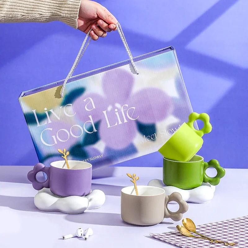 Creative Ceramic Solid Color Cloud Pair Cup Gift Box Set Couple Coffee Cup Dish Water Cup Companion Gift Festival Gift 250ml
