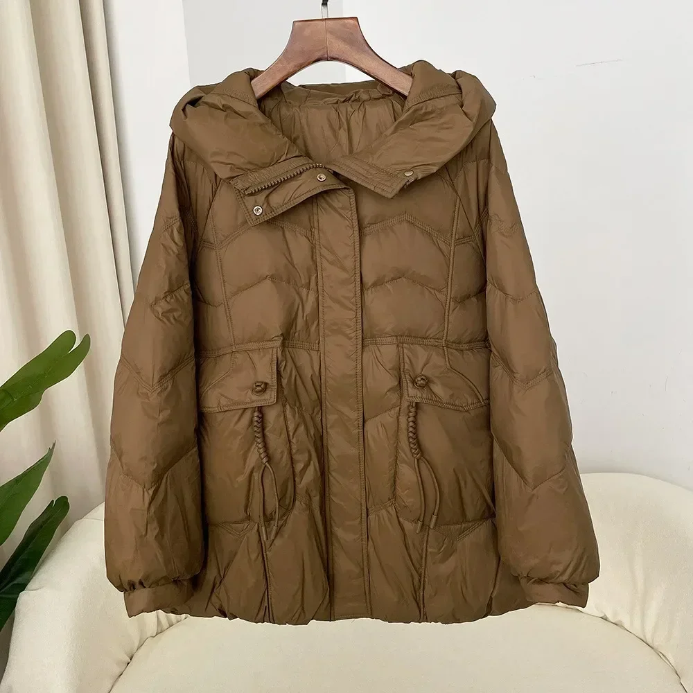 Herbst Winter koreanischen Stil lose lässige mittellange Kapuzen Daunen jacke verdickt warmen Frauen Mantel 50 weiße Enten Daunen jacke