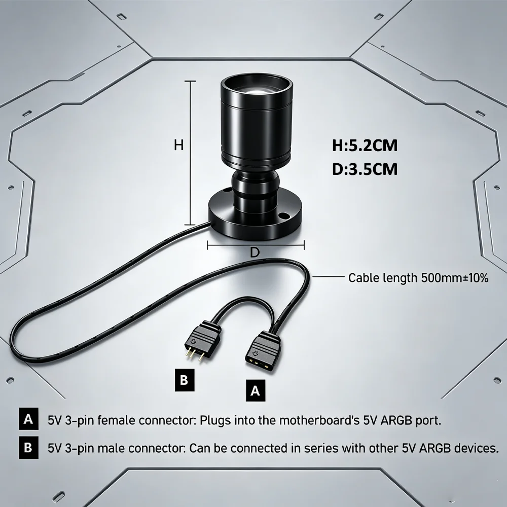 ARGB Mini Spot Light Figure Display 5V 3-Pin Motherboard Aura Sync for Gaming Desk PC Case Adjustable Angle Accent Lighting 3W