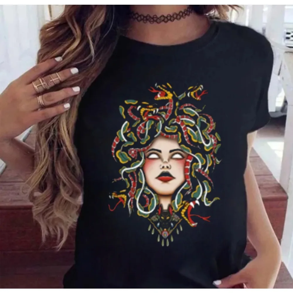 2024 Medusa Old School Luxury Brand Women's T-Shirt Medusa Fun T-Shirt Short Sleeve O-Neck 100% Cotton Printed Creative Top