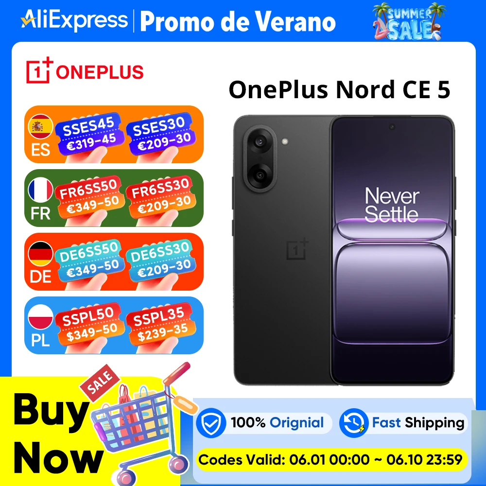 Version globale du smartphone OnePlus Nord CE 5 5G 8 Go + 256 Go 7100 mAh 80 W Appareil photo 50 MP EIS+OIS Android 15 WiFi 6
